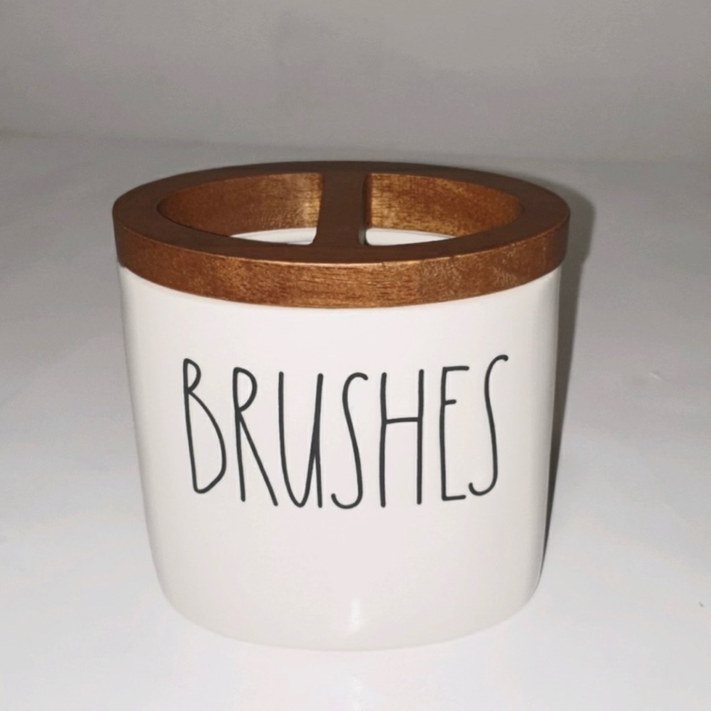 Rae Dunn Brush Holder with Wooden Trim (BRUSHES) - Picture 2 of 2